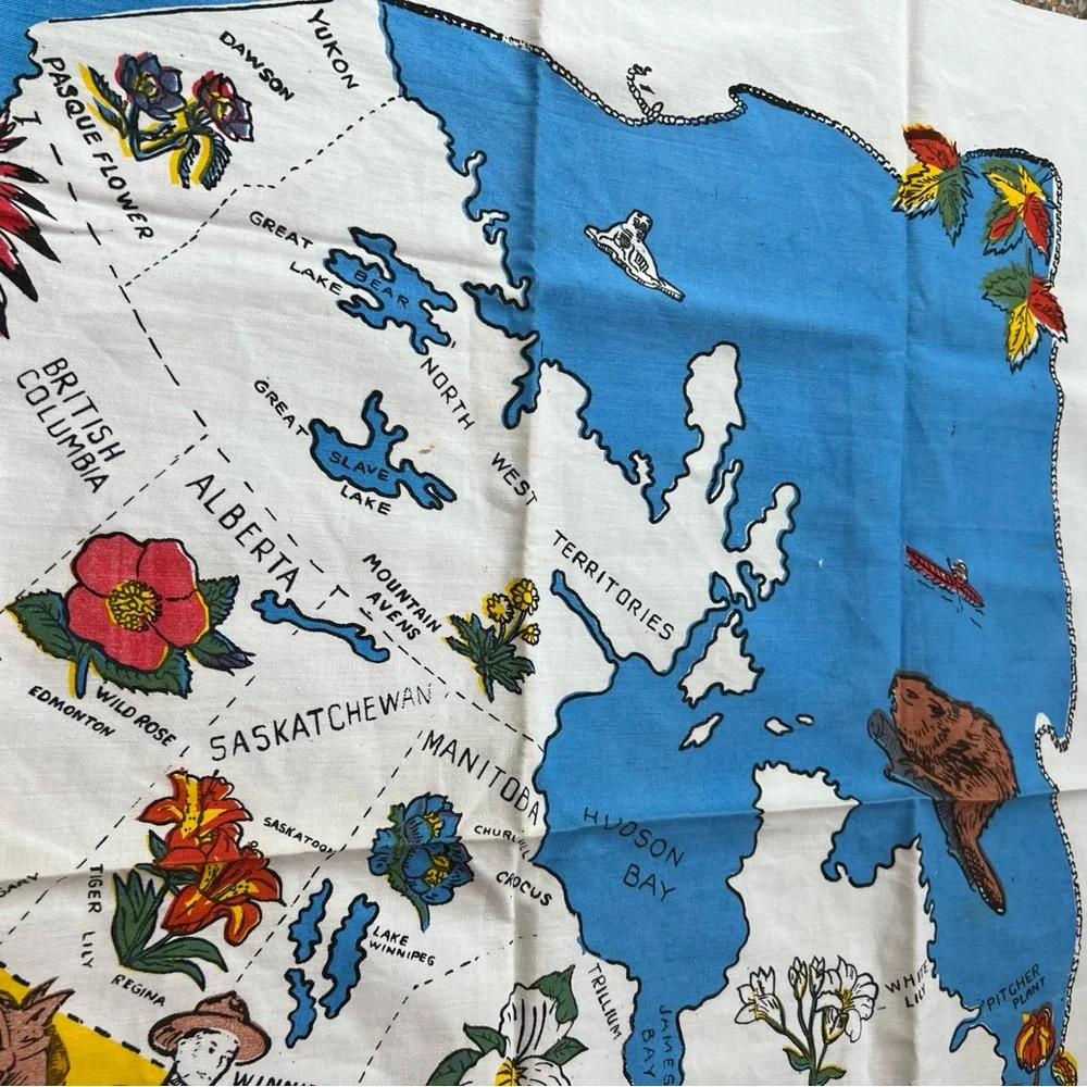 Vintage Souvenir Tablecloth From Canada Linen Mounty, Map Providences 36…